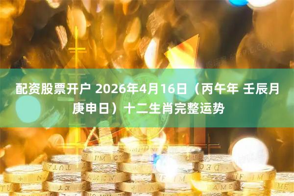 配资股票开户 2026年4月16日(丙午年 壬辰月 庚申日)十二生肖完整运势